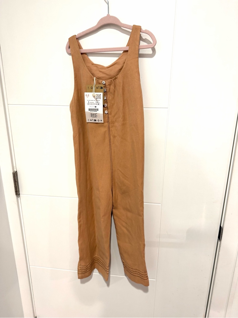 Zara Sleeveless Button-Front Jumpsuit in Camel Brown